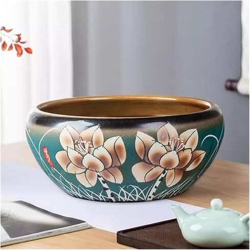 Small Fish Tank Handmade Ceramic Fish Tank Desktop Living Room Decoration Bowl Water Lily Flower Pot Hydroponic Container Turtle Tank Fish Tank Kit(41cm) in Saudi Arabia