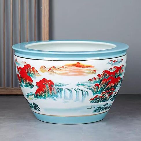 Small Fish Tank Hand-Painted Ceramic Fish Tank Water Tank Balcony Water Lily Lotus Tank Outdoor Garden Plant Ornamental Decoration Fish Tank Kit in Saudi Arabia