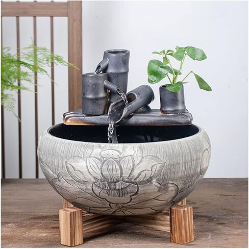 Small Fish Tank Chinese Style Ceramic Fish Tank Home Circulation Flow Water Fountain Courtyard Fish Culture Tank Living Room Decoration Aquarium Fish Tank Fish Tank Kit(A,41cm) in Saudi Arabia