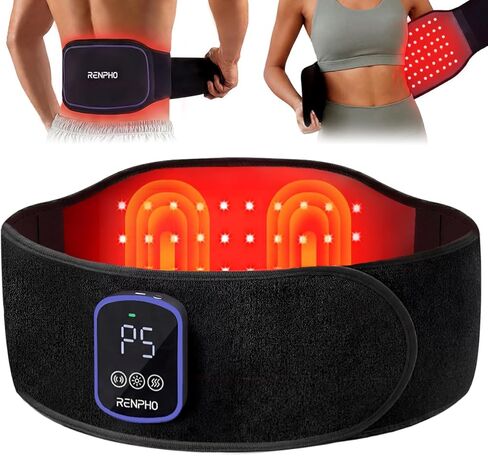 RENPHO Cordless Heating Pad for Back Pain, Red Light Therapy Belt for Low Back, Waist, Shoulder Sweatproof TPU Cover, Vibration, Timer, Adjustable Strap, Mothers Day Birthday Gifts for Women Men Mom in Kuwait