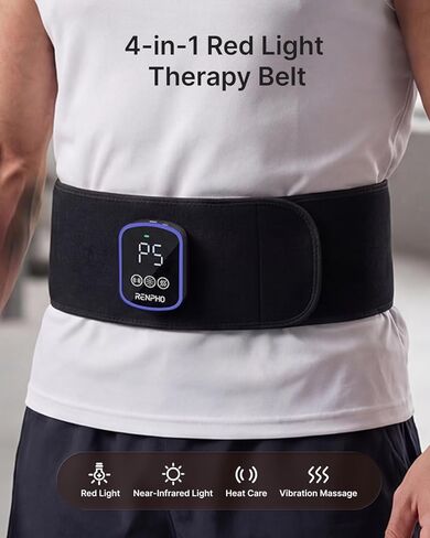 RENPHO Cordless Heating Pad for Back Pain, Red Light Therapy Belt for Low Back, Waist, Shoulder Sweatproof TPU Cover, Vibration, Timer, Adjustable Strap, Mothers Day Birthday Gifts for Women Men Mom in Kuwait