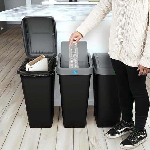Glad Link & Sort 12 Gallon Waste and Recycling Bin, Linkable Plastic Trash Can with Odor Protection Swing Top and Lift Up Lid, Black in Saudi Arabia