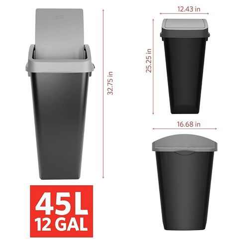 Glad Link & Sort 12 Gallon Waste and Recycling Bin, Linkable Plastic Trash Can with Odor Protection Swing Top and Lift Up Lid, Black in Saudi Arabia