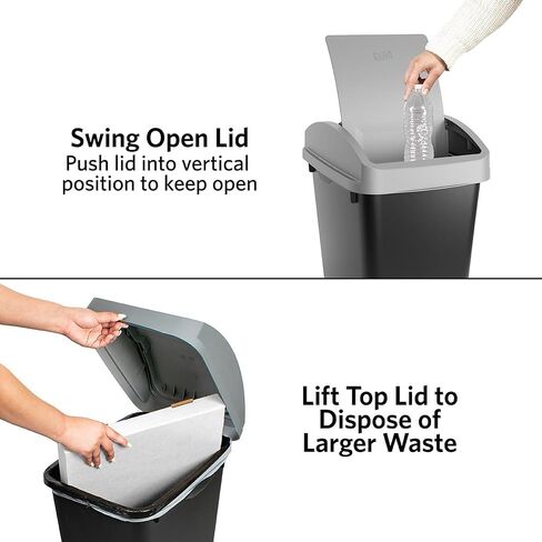 Glad Link & Sort 12 Gallon Waste and Recycling Bin, Linkable Plastic Trash Can with Odor Protection Swing Top and Lift Up Lid, Black in Saudi Arabia
