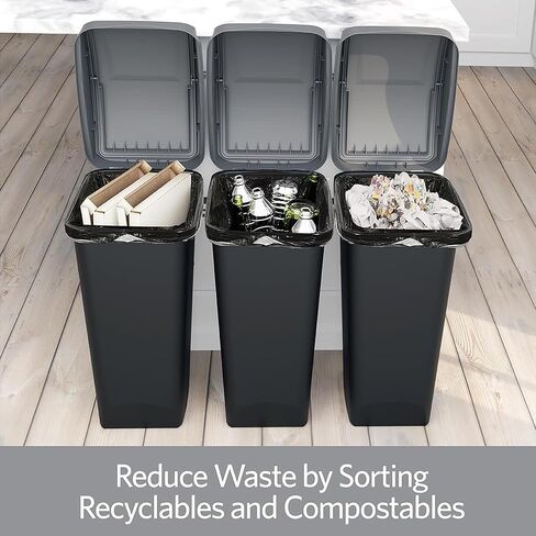 Glad Link & Sort 12 Gallon Waste and Recycling Bin, Linkable Plastic Trash Can with Odor Protection Swing Top and Lift Up Lid, Black in Saudi Arabia