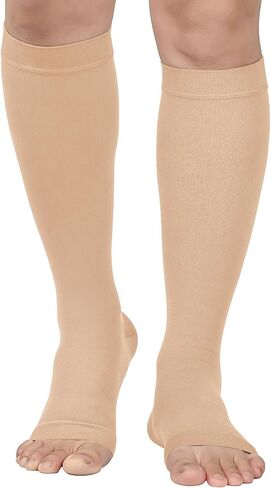 جوارب ضغط MGANG® 15-20 مم زئبق، جوارب ضغط عالية للركبة للرجال والنساء، غير شفافة، الأفضل للتمريض والجري والسفر والجلوس والوقوف وتعافي العضلات والساقين المتورمة، أسود 3X-Large in Kuwait