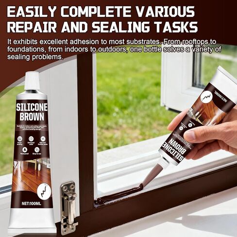 Brown Caulk, Brown Silicone Caulk, Browns Caulking with Nozzle and Scraper Strong Adhesion Flexibility Indoor Waterproof Widely Applicable for Doors Windows Kitchens Bathrooms, 3.33 oz in Kuwait