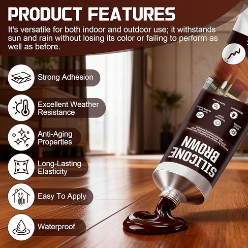 Brown Caulk, Brown Silicone Caulk, Browns Caulking with Nozzle and Scraper Strong Adhesion Flexibility Indoor Waterproof Widely Applicable for Doors Windows Kitchens Bathrooms, 3.33 oz in Kuwait