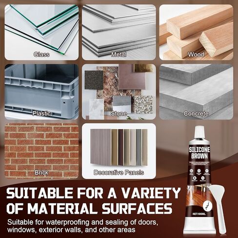 Brown Caulk, Brown Silicone Caulk, Browns Caulking with Nozzle and Scraper Strong Adhesion Flexibility Indoor Waterproof Widely Applicable for Doors Windows Kitchens Bathrooms, 3.33 oz in Kuwait