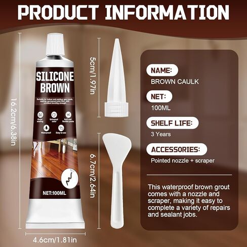 Brown Caulk, Brown Silicone Caulk, Browns Caulking with Nozzle and Scraper Strong Adhesion Flexibility Indoor Waterproof Widely Applicable for Doors Windows Kitchens Bathrooms, 3.33 oz in Kuwait