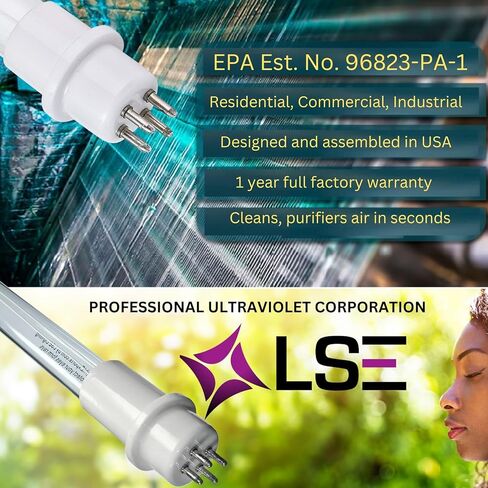 LSE Lighting AUVRPB Replacement UVC Lamp Compatible with AprilAire AUV24V Coil | 16" UV-C Bulb | T5 4-Pin Connector | Designed in USA in Saudi Arabia