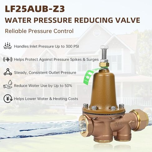 استبدال صمام تخفيض الضغط LF25AUB-Z3 للوات LF25AUB-Z3، صمام منظم ضغط المياه 3/4 بوصة قابل للتعديل 25-75 رطل لكل بوصة مربعة إعداد مسبق للمصنع 50 رطل لكل بوصة مربعة، اتحاد أنثى NPT x أنثى NPT in Kuwait