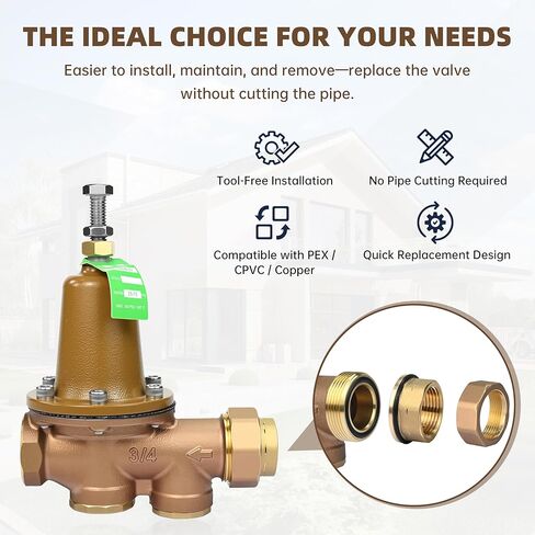 استبدال صمام تخفيض الضغط LF25AUB-Z3 للوات LF25AUB-Z3، صمام منظم ضغط المياه 3/4 بوصة قابل للتعديل 25-75 رطل لكل بوصة مربعة إعداد مسبق للمصنع 50 رطل لكل بوصة مربعة، اتحاد أنثى NPT x أنثى NPT in Kuwait