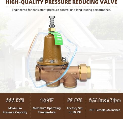 استبدال صمام تخفيض الضغط LF25AUB-Z3 للوات LF25AUB-Z3، صمام منظم ضغط المياه 3/4 بوصة قابل للتعديل 25-75 رطل لكل بوصة مربعة إعداد مسبق للمصنع 50 رطل لكل بوصة مربعة، اتحاد أنثى NPT x أنثى NPT in Kuwait