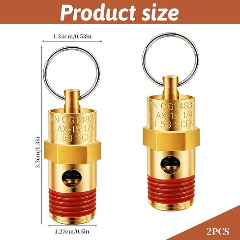 2 Pcs 1/4 Inch NPT 175 PSI Air Compressor Pressure Relief Safety Valve, Brass Safety Valve for Air Compressor NPT Threaded Airs Compressor Part for Water Discharge in Saudi Arabia