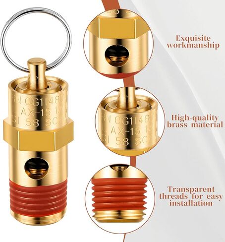 2 Pcs 1/4 Inch NPT 175 PSI Air Compressor Pressure Relief Safety Valve, Brass Safety Valve for Air Compressor NPT Threaded Airs Compressor Part for Water Discharge in Saudi Arabia