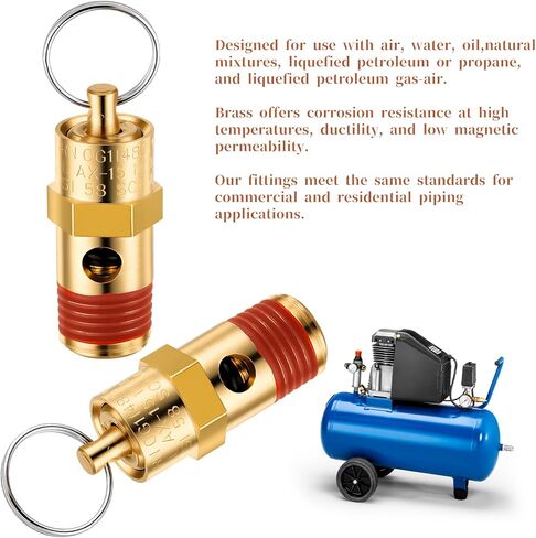 2 Pcs 1/4 Inch NPT 175 PSI Air Compressor Pressure Relief Safety Valve, Brass Safety Valve for Air Compressor NPT Threaded Airs Compressor Part for Water Discharge in Saudi Arabia