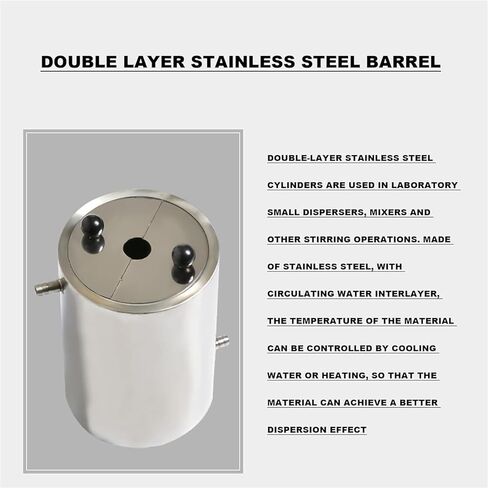 Laboratory Stainless Steel Drum, Double Layer Stainless Steel Disperser Barrel with 2 Semicircular Covers, 99mm Inner Diameter, Outer 127mm, for Laboratory Disperser Stirrer in Kuwait