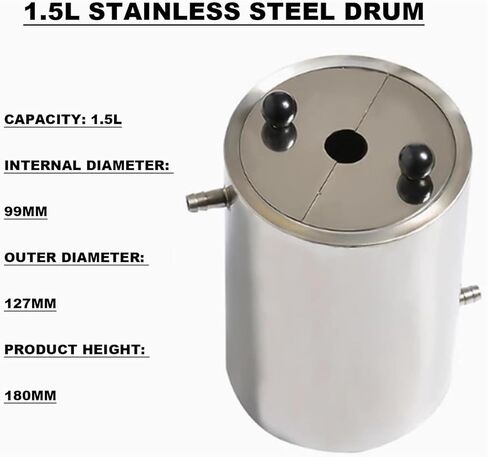 Laboratory Stainless Steel Drum, Double Layer Stainless Steel Disperser Barrel with 2 Semicircular Covers, 99mm Inner Diameter, Outer 127mm, for Laboratory Disperser Stirrer in Kuwait