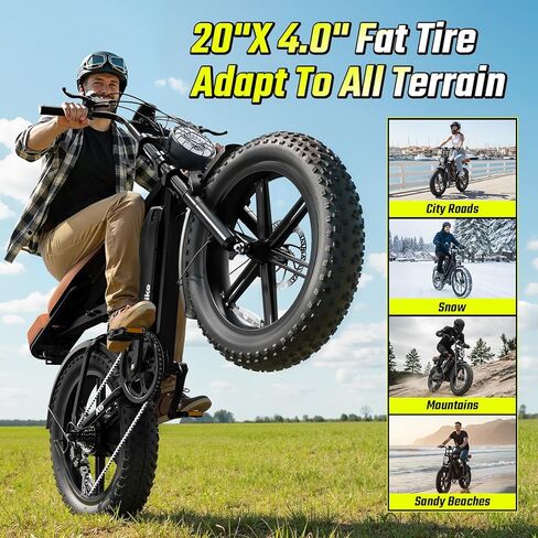 دراجة كهربائية SISIGAD للبالغين، محرك ذروة 1800 وات، 32 ميل في الساعة 70 ميل، إطار سميك 20 بوصة دراجة E ريترو، بطارية قابلة للإزالة 48 فولت 15 أمبير، Ebkie 7 سرعات للتنقل في المدينة، الطرق الوعرة، الجبال، UL 2849 in Kuwait