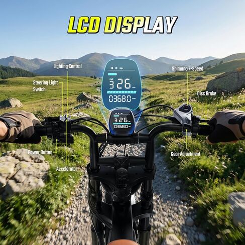 دراجة كهربائية SISIGAD للبالغين، محرك ذروة 1800 وات، 32 ميل في الساعة 70 ميل، إطار سميك 20 بوصة دراجة E ريترو، بطارية قابلة للإزالة 48 فولت 15 أمبير، Ebkie 7 سرعات للتنقل في المدينة، الطرق الوعرة، الجبال، UL 2849 in Kuwait