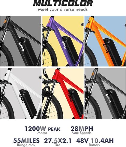 Qlife Electric Bike for Adults/Teens Racer-28MPH 21-Speed Peak 1200W Brushless Motor Adult Electric Bicycles, 48V 10.4Ah Removable Battery Mountain Ebike, Up to 55 Miles, 27.5X2.1 Tire E Bike in Saudi Arabia