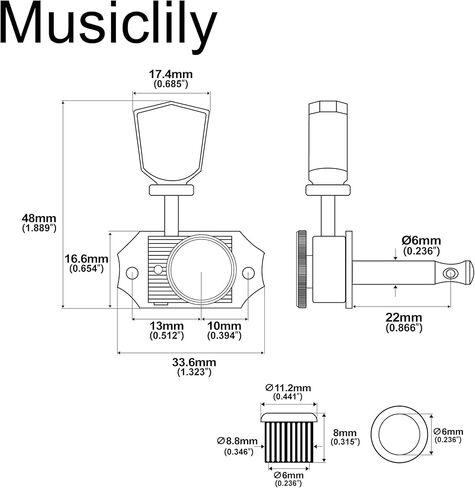 Musiclily Pro R18T 3R3L 18:1 Ratio Semi Closed Vintage Hybrid Style Locking Machine Heads Tuners Tuning Pegs Keys with Keystone Button for Acoustic Electric Guitar, Nickel in Saudi Arabia