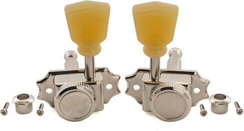 Musiclily Pro R18T 3R3L 18:1 Ratio Semi Closed Vintage Hybrid Style Locking Machine Heads Tuners Tuning Pegs Keys with Keystone Button for Acoustic Electric Guitar, Nickel in Saudi Arabia