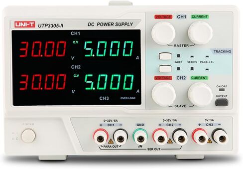 UNI-T UTP3305-II 3 Channel Linear DC Laboratory Power Supply 3Ch 100mV/10mA 32V CV: ≤1×10⁻⁴+3mV CC: ≤2×10⁻⁴+3mA 5V Output Voltage (335W, 5A Output) in Saudi Arabia
