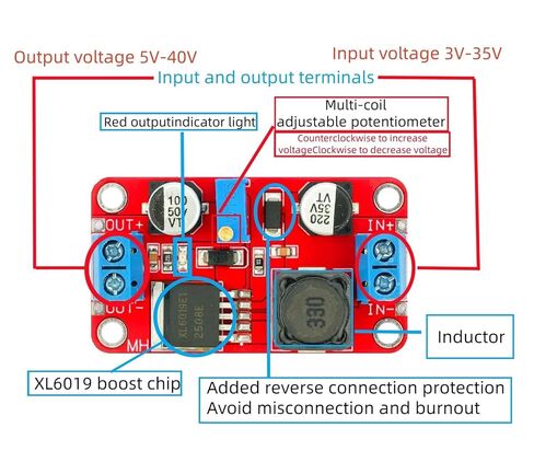 5 قطعة دفعة تحويل XL6019 5A عالية الطاقة DC-DC قابل للتعديل وحدة 5 فولت 6 فولت 12 فولت 24 فولت 3-35 فولت إلى 5-40 فولت قابل للتعديل الجهد in Saudi Arabia