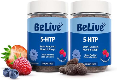 Belive 5 -HTP Gummies - 2 Pack - 120 CT I 5HTP هتاف التهدئة للتركيز المتزايد والاسترخاء والراحة للبالغين | نباتي - نكهة التوت المختلط in Kuwait