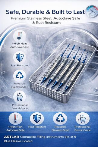 Dental Composite Resin Filling Gold Coated Restorative Kit - Composite Dental Hand Instruments - Dental Tools Professional Stainless Steel Restorative Instruments - Artlab (Blue - Set of 6) in Saudi Arabia