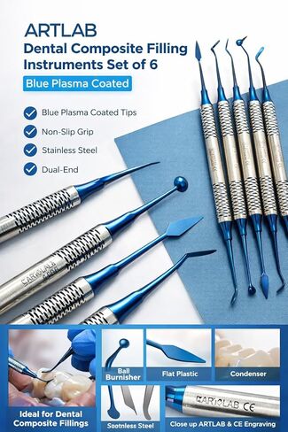 Dental Composite Resin Filling Gold Coated Restorative Kit - Composite Dental Hand Instruments - Dental Tools Professional Stainless Steel Restorative Instruments - Artlab (Blue - Set of 6) in Saudi Arabia