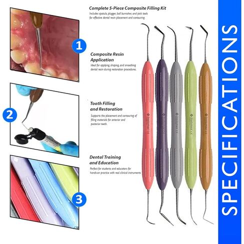 Dental Composite Placement Filling Instruments Silicon Handle Restoration Plugger/Spatula Appling Condensing Resin Tooth Restoration Set Of 5 in Saudi Arabia