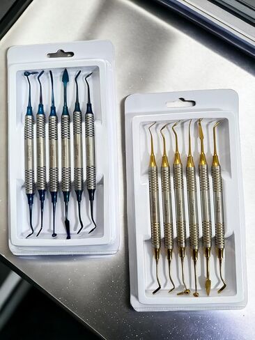 Dental Composite Resin Filled Scraper, Non Stick Dental Filling Spatula,Double Headed Dental Restoration Tool (6 Gold + 6 Blue) in Saudi Arabia