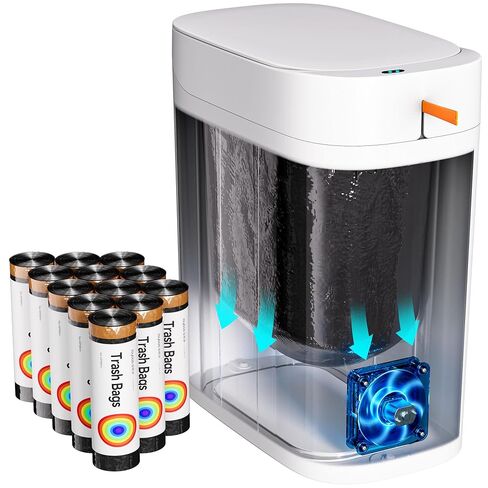 سلة مهملات الحمام CTIME مع غطاء، سلة مهملات بمستشعر نحيف بدون لمس سعة 3.5 جالون، سلة مهملات ذكية بالشفط التلقائي، مناسبة لغرف النوم والمكاتب والمطابخ والحمامات. in Kuwait