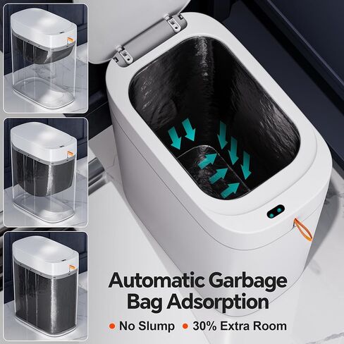 سلة مهملات الحمام CTIME مع غطاء، سلة مهملات بمستشعر نحيف بدون لمس سعة 3.5 جالون، سلة مهملات ذكية بالشفط التلقائي، مناسبة لغرف النوم والمكاتب والمطابخ والحمامات. in Kuwait