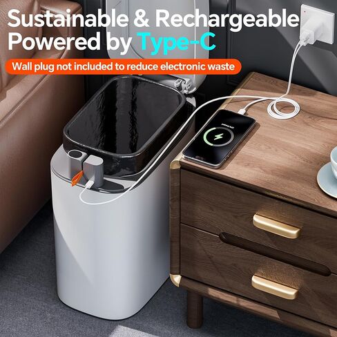 سلة مهملات الحمام CTIME مع غطاء، سلة مهملات بمستشعر نحيف بدون لمس سعة 3.5 جالون، سلة مهملات ذكية بالشفط التلقائي، مناسبة لغرف النوم والمكاتب والمطابخ والحمامات. in Kuwait