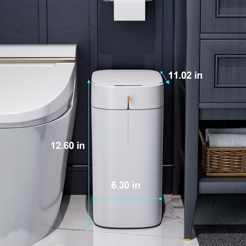 سلة مهملات الحمام CTIME مع غطاء، سلة مهملات بمستشعر نحيف بدون لمس سعة 3.5 جالون، سلة مهملات ذكية بالشفط التلقائي، مناسبة لغرف النوم والمكاتب والمطابخ والحمامات. in Kuwait