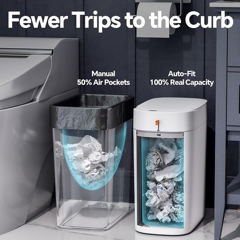 سلة مهملات الحمام CTIME مع غطاء، سلة مهملات بمستشعر نحيف بدون لمس سعة 3.5 جالون، سلة مهملات ذكية بالشفط التلقائي، مناسبة لغرف النوم والمكاتب والمطابخ والحمامات. in Kuwait
