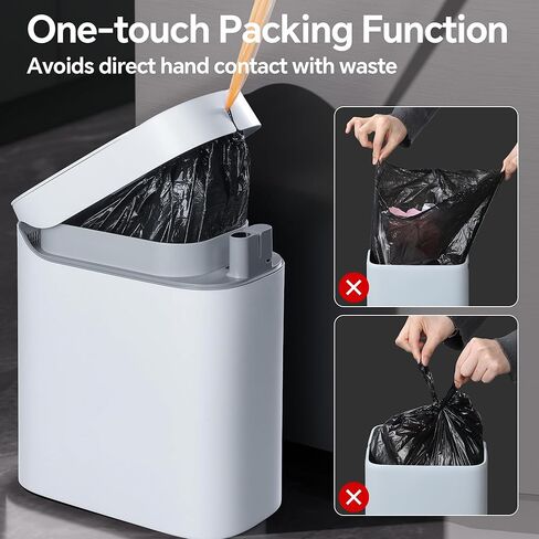 سلة مهملات الحمام CTIME مع غطاء، سلة مهملات بمستشعر نحيف بدون لمس سعة 3.5 جالون، سلة مهملات ذكية بالشفط التلقائي، مناسبة لغرف النوم والمكاتب والمطابخ والحمامات. in Kuwait