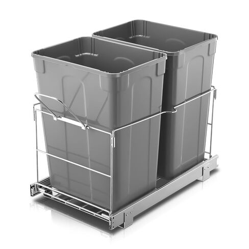 FOHERE Pull Out Trash Can Under Cabinet, 35 QT Double Under Sink Trash Can Waste Container with with Chrome Wire Bottom Mount and Handle, Heavy Duty Garbage Recycling Bin for Kitchen Cabinet, Sink in Saudi Arabia