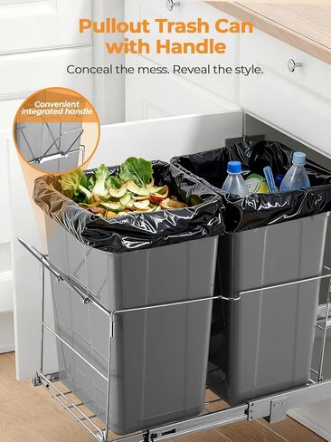 FOHERE Pull Out Trash Can Under Cabinet, 35 QT Double Under Sink Trash Can Waste Container with with Chrome Wire Bottom Mount and Handle, Heavy Duty Garbage Recycling Bin for Kitchen Cabinet, Sink in Saudi Arabia