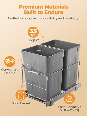 FOHERE Pull Out Trash Can Under Cabinet, 35 QT Double Under Sink Trash Can Waste Container with with Chrome Wire Bottom Mount and Handle, Heavy Duty Garbage Recycling Bin for Kitchen Cabinet, Sink in Saudi Arabia