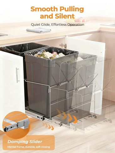 FOHERE Pull Out Trash Can Under Cabinet, 35 QT Double Under Sink Trash Can Waste Container with with Chrome Wire Bottom Mount and Handle, Heavy Duty Garbage Recycling Bin for Kitchen Cabinet, Sink in Saudi Arabia
