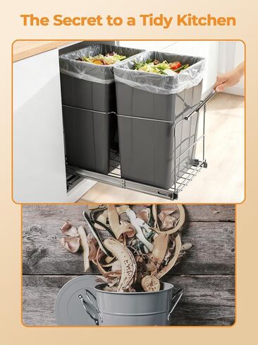 FOHERE Pull Out Trash Can Under Cabinet, 35 QT Double Under Sink Trash Can Waste Container with with Chrome Wire Bottom Mount and Handle, Heavy Duty Garbage Recycling Bin for Kitchen Cabinet, Sink in Saudi Arabia