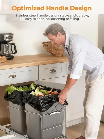FOHERE Pull Out Trash Can Under Cabinet, 35 QT Double Under Sink Trash Can Waste Container with with Chrome Wire Bottom Mount and Handle, Heavy Duty Garbage Recycling Bin for Kitchen Cabinet, Sink in Saudi Arabia