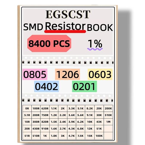 8400PCS 0805+1206+0603+0402+0201 SMD Resistor Kit from 0Ω to 1MΩ 1%, Electronics Component Assortment Sample Book for DIY Project, Electronics Prototyping and Repair in Kuwait