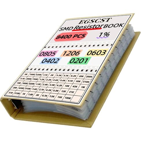 8400PCS 0805+1206+0603+0402+0201 SMD Resistor Kit from 0Ω to 1MΩ 1%, Electronics Component Assortment Sample Book for DIY Project, Electronics Prototyping and Repair in Kuwait