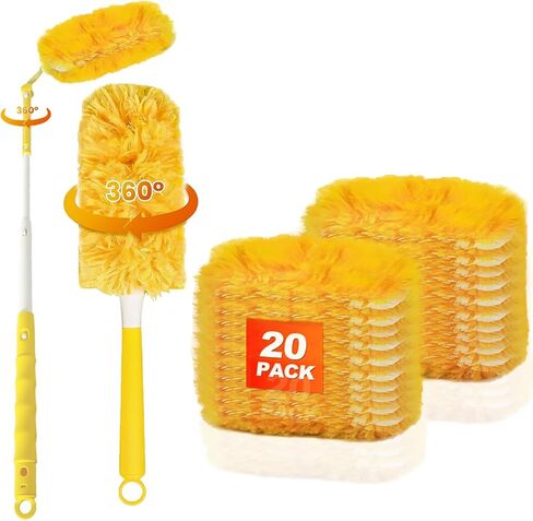 20-Pack Duster Refills Compatible for Swiffer Duster, 360° Heavy Duty Duster Refills with 1 Extended Handle 3FT +1 Short Handle, Multi-Surface Cleaning Kit for Blinds Bookshelf Furniture Ceiling Fans in Saudi Arabia